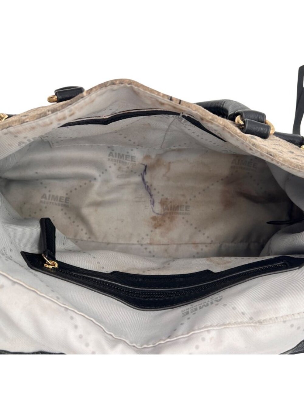 Aimee Kestenberg Snake Print & Black Leather Bag Purse 10 Zippered Compartments - Picture 9 of 16